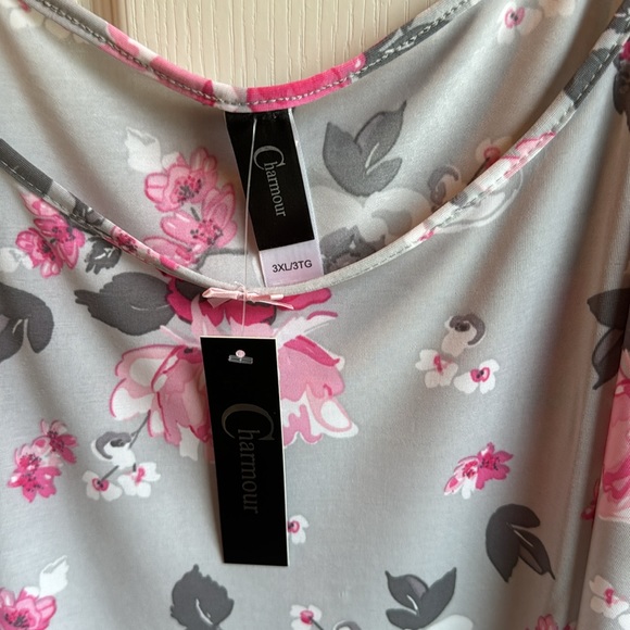 NWT CHARMOUR COOL GRAY FLORAL CHEMISE PJ GOWN 3X - Picture 4 of 7